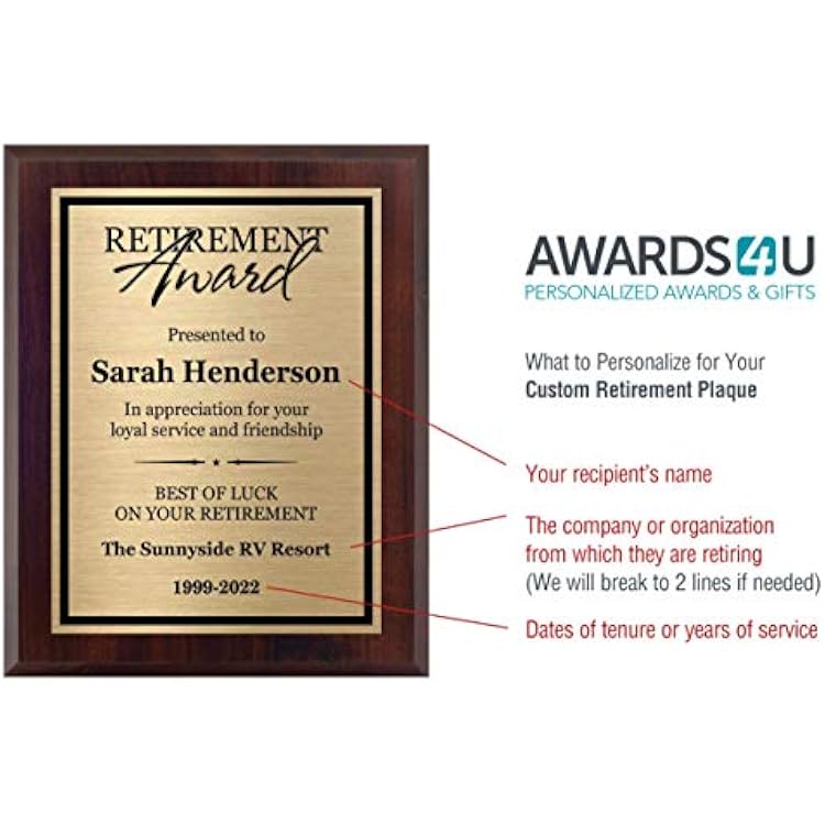Retirement Plaques Personalized 8x10, Customized Award for Retired Men or Women or Retiree Gifts Includes Personalized Wording Included. Customize Now!