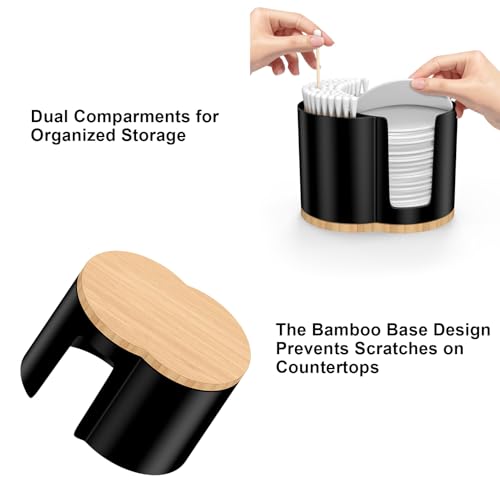 PENGARO Wattepadspender Wattestäbchenhalter, 2 Fächern Wattestäbchen Behälter Wattepads Aufbewahrung Ohrenstäbchen für Kosmetik Badezimmer Organizer Schminktisch Zubehör, Schwarz