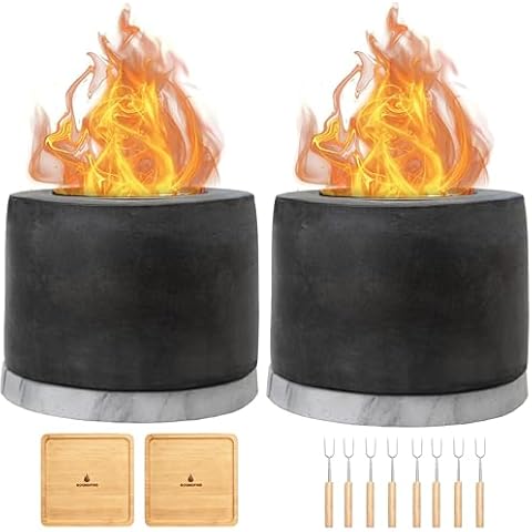 Roundfire Tabletop Fire Pit (2 Pack - with Smores Kit) Ethanol Table Top Fire Pit Cover