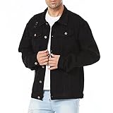 LONGBIDA Men's Jean Jacket Ripped Distressed Denim Trucker Coat with Holes, Black, XL