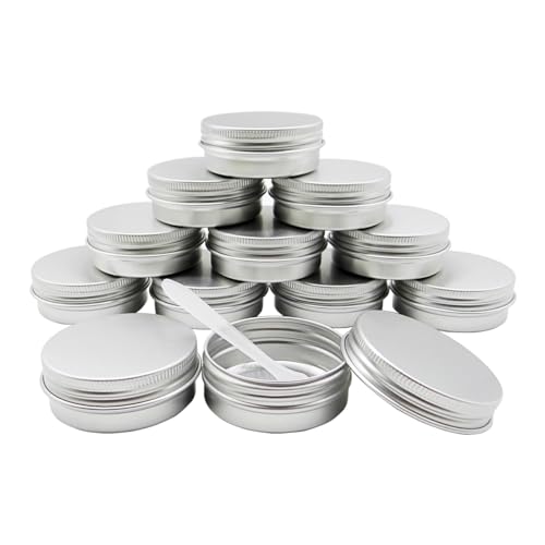 Wopanxye 12 unidades de 30 ml pequeñas latas de metal de viaje de aluminio con tapa, mini recipientes plateados para cosméticos, loción, ungüentos, botellas de crema, velas, té, píldoras, tornillos