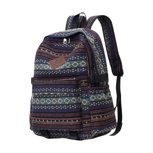 Mochila de viaje de gran capacidad con diseño ergonómico y lona étnica resistente