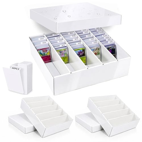 XRACV 5 Row TCG Bulk Card Storage Box Laminated Cardboard Storage Box Holds 4500+ Standard Cards MTG Card Storage with Dividers for Sports Cards and Trading Cards 3 Pack