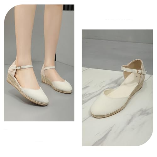 Womens Closed Toe Platform Sandals Canvas Ankle Strap Espadrilles Wedge Sandals Dressy Platform Wedge Sandals Casual Shoes3