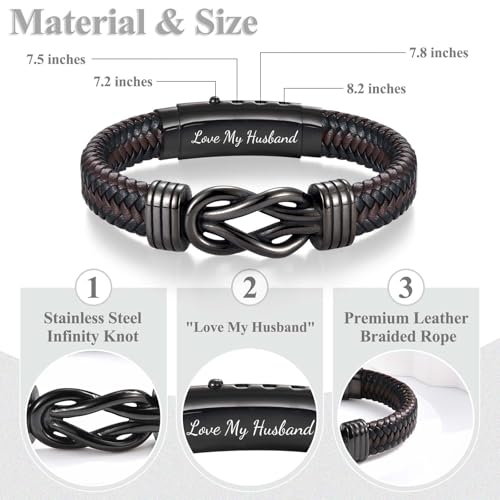 Infinity Leather Bracelet for Men Him Boys, Engraved Love You Son Grandson Nephew Brother Dad Husband Uncle Christmas Valentines Fathers Birthday Easter Graduation Gifts3