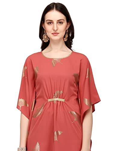 Image of FIORRA Women's Dusty Pink Poly Crepe Kaftan Kurta with Pant SET0035