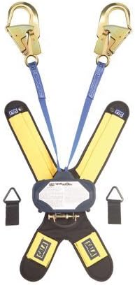 DBI-SALA Talon, 3102000 Self Retracting Lifeline, 6' Twin-Leg, 1" Nylon Web, Quick Connector For Harness Mount, Alum. Rebar Hooks, Navy/Yellow