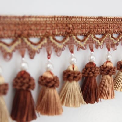 Ruban élégant à franges perlées de 1 mètre for rideaux et décoration intérieure - Bordure en dentelle de polyester(Light Brown)