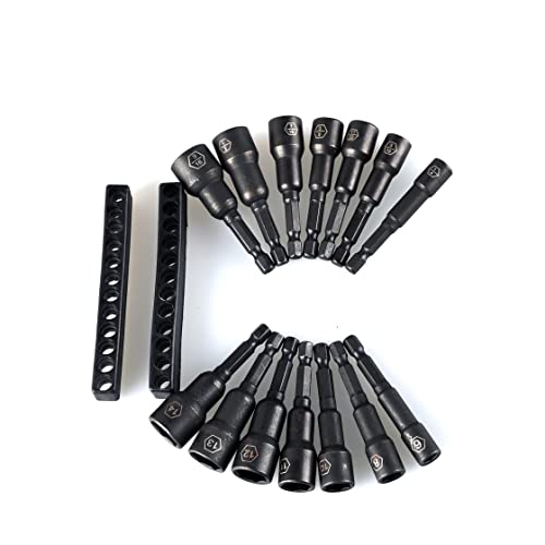 PANOVOS 14pcs| SAE & Metric | Impact Magnetic Nut Driver Bit Set,Nut Setters Socket Wrench Screw 1/4