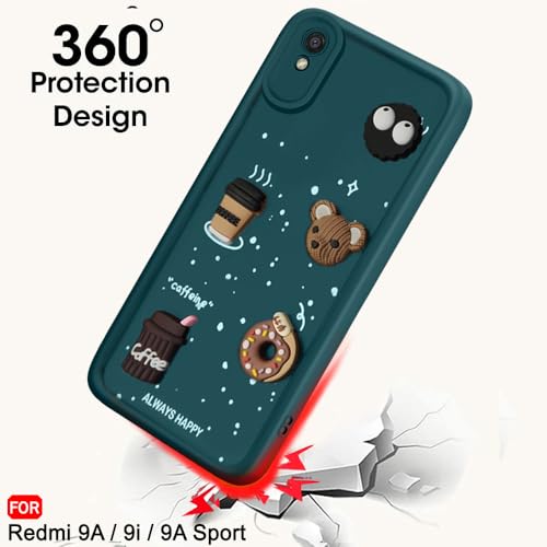 Image of TheGiftKart Back Cover Case for Redmi 9A / Redmi 9A Sport /Redmi 9i / Redmi 9i Sport | Cute Fun Cartoon 3D Bear Coffee Case | Full Camera Protection | Shockproof Back Cover Case (Silicone, Green)