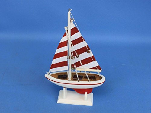 Hampton Nautical Red Striped Pacific Sailer, 9" #TOP3