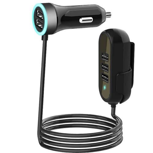 車載用シガーソケット充電器12V/24V両対応4USBポート搭載急速充電可能1.5m延長ケーブル付き運転席&後部座席同時充電 ブラック