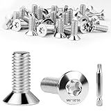 Dshunnc 50 Stück Senkkopfschrauben M6 x 16 mm, M6 Senkkopfschrauben Edelstahl 304 A2 V2A mit Torx Schlüssel Sechskant Schrauberkopf für Holz Maschinen Geräte Möbel