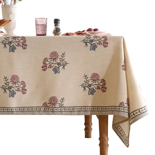 ISAENNE Designer Linen Light Beige Rectangular Tablecloth,French Colorful Floral Table Cloth,Stain Resistant Decor Tablecloths for Dining Thanksgiving Christmas Kitchen,55"*79"-Helena E by ISAENNE - Used condition - US$35.04