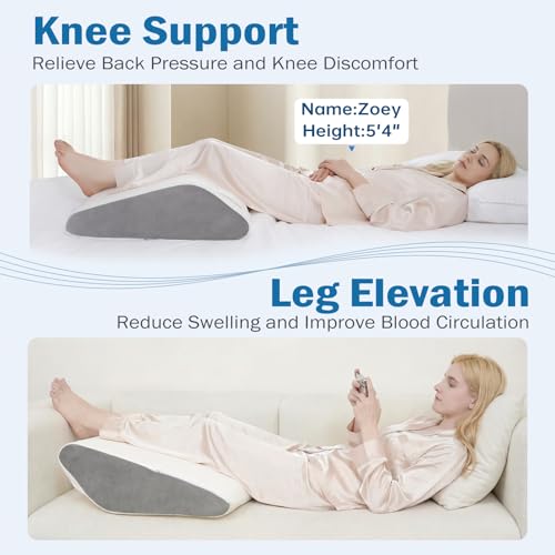 Image of Vekkia Knee Pillow for Back Sleeping, 7 inch Wedge Pillow for Knees & Leg, Versatile Wedge with Dual Handles,Comfortable Support for Post-Surgery, Lower Back&Hip Pain Relief, Blood Circulation, Swelling