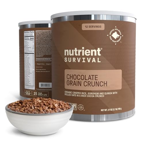 Nutrient Survival MRE Cereal, Chocolate Grain Crunch (12 Servings) Freeze Dried Prepper Supplies & Emergency Food Supply, Dairy & Gluten Free, Shelf Stable Up to 25 Years, One Can