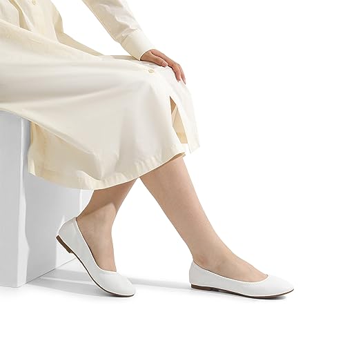 DREAM PAIRS Women's Slip On Round Toe Ballerina Ballet Flats Pumps Shoes,Size 6,White,Sole-Happy - Image 8