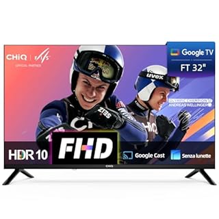 CHiQ LF32FT Smart TV 32 pollici (81 cm), Full HD, HDR10, Google TV OS, Dolby Audio & dbx-tv, Tuner Triplo, Chromecast Incorporato, Design Metallico Senza Cornice