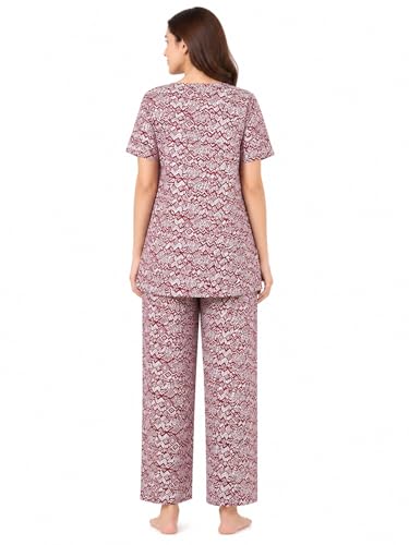 Image of KIAWAH Women Printed Night Suit Set, Cotton Blend Night Suit, A-Line Top and Pajama Set, Soft and Breathable Night Wear