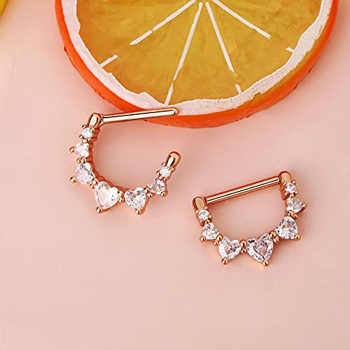Melighting 2Pcs 14G Nipple Ring Surgial Steel 316L Nipple Piercing Jewelry Shiny Heart Clear Cz Nipple Bars Nipple Barbell For Women Rose Gold 14Mm #TOP2