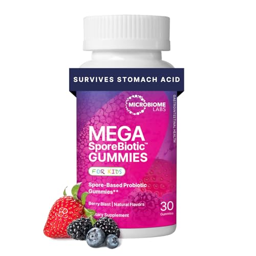 Microbiome Labs MegaSporeBiotic Kids Probiotic - Spore Based Gummy Probiotics for Kids - Supports Gut Health & Immunity with Bacillus Probiotic Blend - Berry Flavored (30 Gummies)