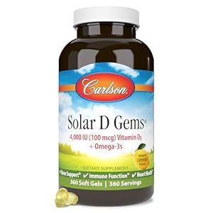 Carlson – Solar D Gems, Vitamin D3 and Omega-3 Supplement, 4000 IU (100 mcg) D3, 115 mg Omega-3 EPA and DHA, Vitamin D Fish Oil Capsule, Bone & Immune Health, Vitamin D Supplement, Lemon, 360 Softgels