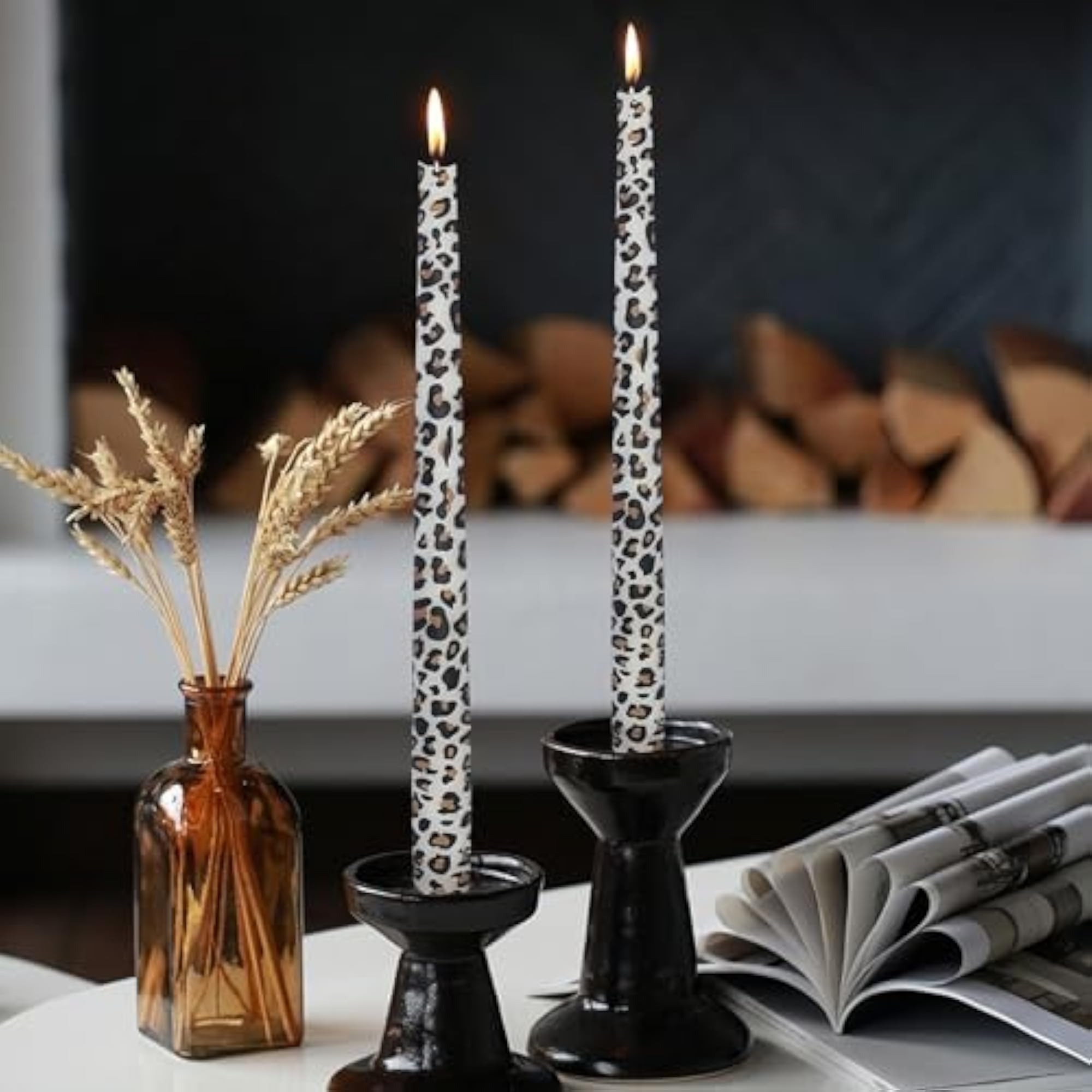 NJAO HOO Hand Printing Leopard Candlesticks - 2PCS