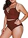 Dearlove Womens Plus Size Swimsuit Strappy Push Up Bikini Top High Waisted Swimsuit Bottom Two Piece Bathing Suit Solid Red XXL 18 20
