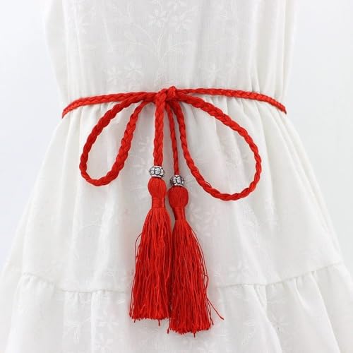 Fashion Women Braided Tassel Belt Thin Long Belt Female Thin Waist Rope Dress Decorated Waistband Chain Accessories2