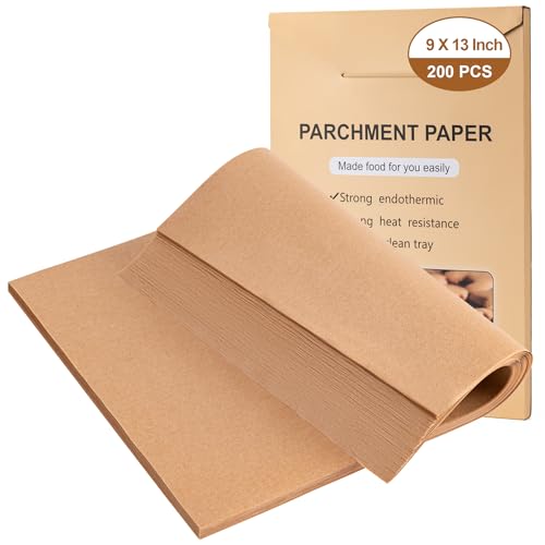 200Pcs Parchment Paper sheets,9x13 Inches Non-Stick Precut Baking Parchment,Unbleached,Parchment Paper For Baking,Fryer, Cooking,Oven,Perfect for Bread, Cakes, Barbecue