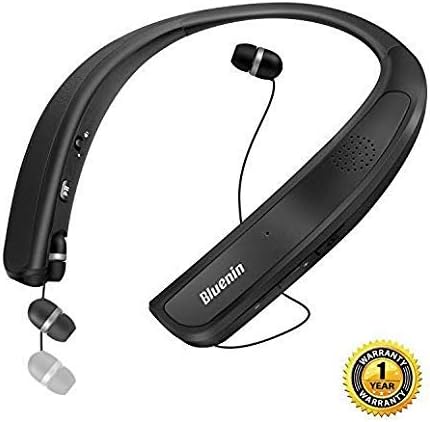 Bluetooth Headphones Speaker 2 in 1,Bluenin Neckband Wireless Headset Wearable Speaker True 3D Stereo Sound Sweatproof Headphones with Retractable Earbuds Built-in Microphone (Titanium Black)