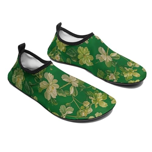 Water Shoes for Women Men Swim Beach Shoes Quick Dry Barefoot Aqua Shoes Green Background Flower Sport Shoes Hiking Shoes 11/12women,9/10men4