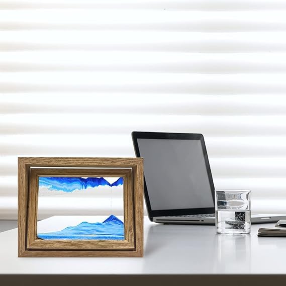 Moving Sand Art Desktop Display, Purple Sand with Wooden Frame, Calming Office Decor (BLUE) 1