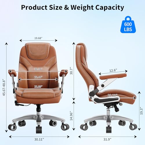 Image of Big and Tall Office Chair with 5D Arms, 600lbs Fabric & PU Leather Heavy Duty Desk Chair, Adjustable Lumbar Support & Height, Tilt Function, High Back Ergonomic Executive Computer Chair