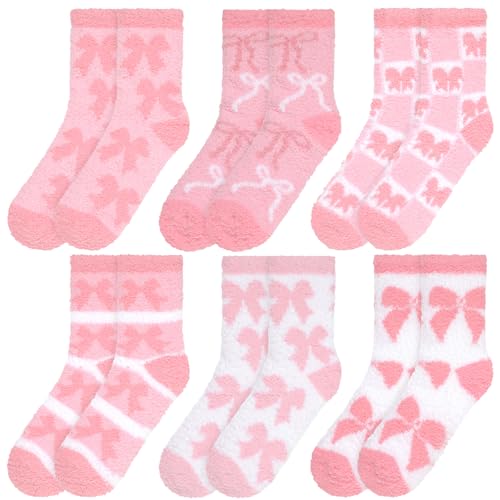 Image of Skicuff 6 Pairs Women Fuzzy Socks Bulk Slipper Warm Sleeping Crew Socks for Women Men Microfiber Soft Holiday Teacher Gifts