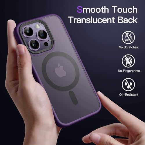 Image of Elzzi Magnetic Cover for iPhone 14 Pro Case [MIL-Grade Drop Tested & Compatible with MagSafe] Translucent Matte TPU + Hard PC Back Cover, Anti-Scratch Shockproof Phone Case (6.1 Inch, Deep Purple)