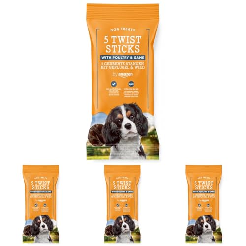 by Amazon Hundeleckerlis - Twist Sticks mit Geflügel und Wild, 100g (Packung mit 4)