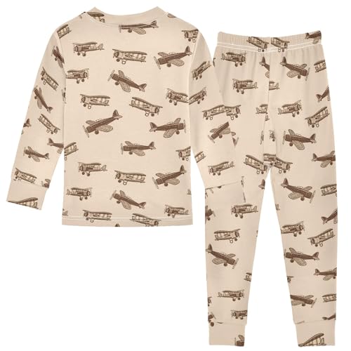 Retro Cartoon Airplane Cute Pajama Sets Long Sleeve Top and Pants, Snug Fit Sleepwear for Night Wears2