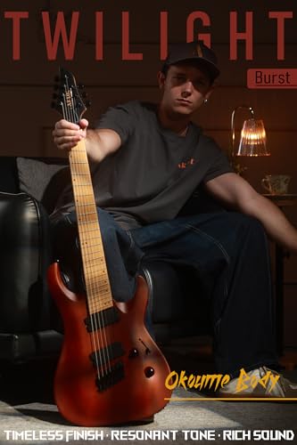 Image of AKLOT Multi-Scale 7-String Electric Guitar: Roasted Maple Neck with String-Through Bridge Electric Guitars Kit with Okoume Body, HH Pickup, Gig Bag, Strap, String Mute, Distortion Pedal, XRN-7 TB