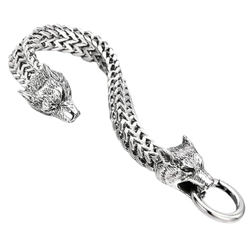 Sturdy Men's Wolf Head Bracelet In Stainless Steel Finish for Gatherings
