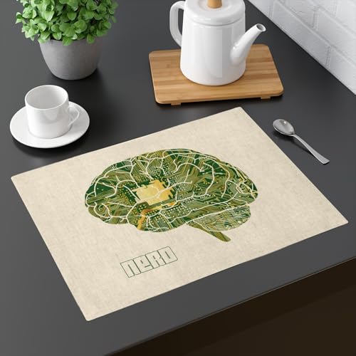 Set de table en lin de qualité motif cerveau circuit imprimé