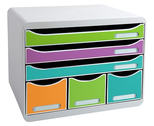 Exacompta - Art.-Nr. 306909D – Pop N’Co – Aufbewahrungskiste mit 6 Schubladen, 3 Schubladen für A4+ Dokumente und 3 schmale Schubladen oben – Außenmaße: 27 x 35,5 x 27,1 cm – sortiert