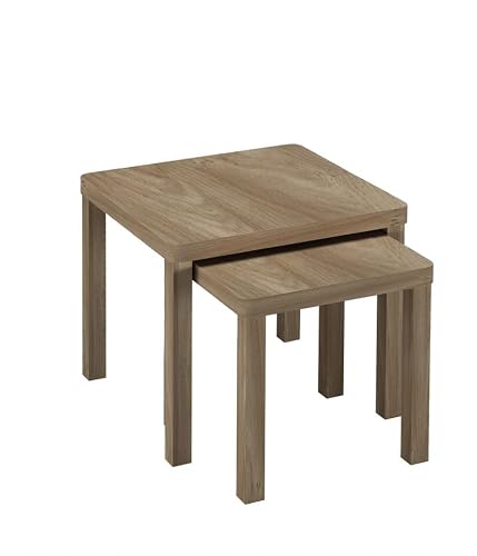 Image of URBNLIVING Set of 2 Square Wooden Nesting Tables, Space-Saving Coffee and Side Tables for Living Room, Bedroom, or Office, Modern Stacking Design, Available in Multiple Finishes