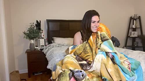 Dawhud Direct Cartoon Selfie Dog Fleece Blanket For Bed 75" X 90" Queen Size Puppy Fleece Throw Blanket For Women, Men And Kids, Super Soft Plush Dog Blanket Throw For Christmas Winter #TOP1