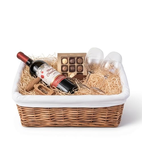 H-LINE MEDIUM Brown Wicker Willow Storage Basket with Cloth Lining Ideal for Christmas/Easter/Newborn Gift Hamper, Make Your Own Hamper