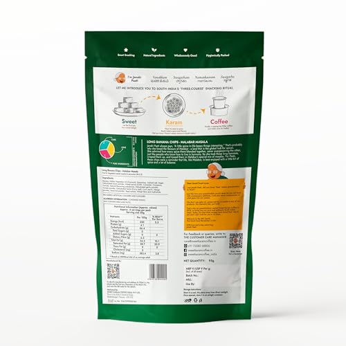 Image of Sweet Karam Coffee Kerala Malabar Masala Long Banana Chips - 95g | No Palm Oil or Preservatives | Made with 100% Coconut Oil | Zero Trans Fat | Thin, Crunchy & Spicy Tea-Time Namkeen