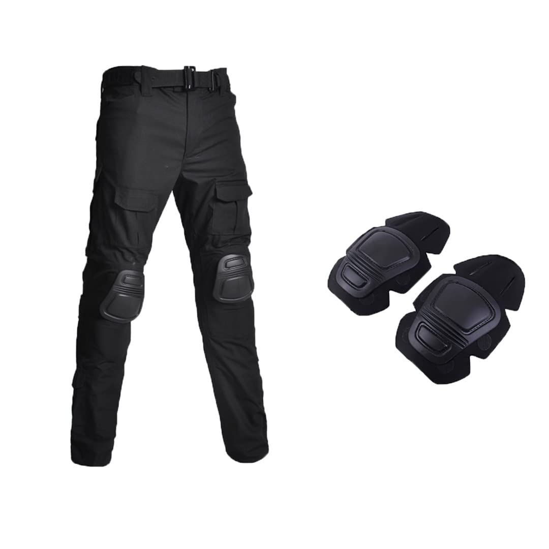 Suwequest Táctico militar uniforme camuflaje combate camisas de manga larga camisa de batalla pantalones negros pantalones XL (75-85kg)