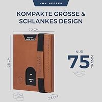 VON HEESEN Slim Wallet mit XL Münzfach & RFID-Schutz - Leder Geldbeutel - Mini Geldbörse für Herren und Damen - Kartenetui Echtleder Karten Portemonnaie klein - Kreditkartenetui Cognac (Waxy) – Ansicht 6