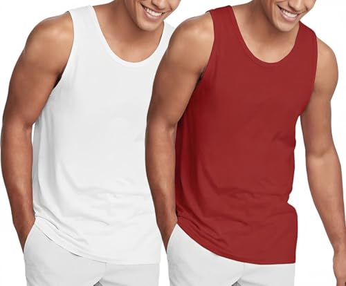 Image of Men's Cotton Sleeveless Vest Pack of 2 | 180 GSM Bio Washed Gym Tank Top | Regular Fit Round Neck for Innerwear