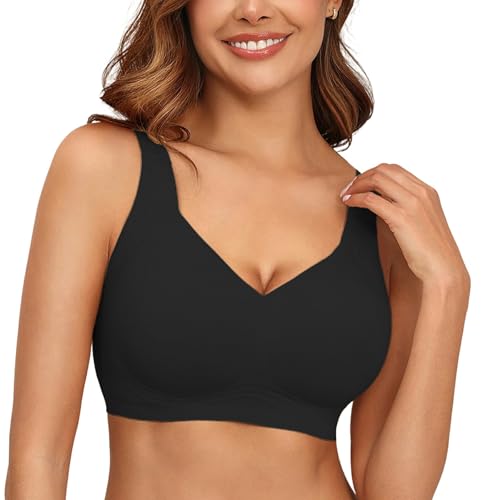 Mivorica Women's Bra without Underwire, Comfy Comfortable Seamless Push-Up Bralette, black, M